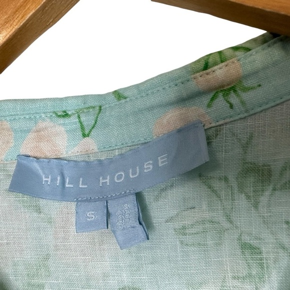 Hill House Lily Midi Floral Linen Dress Sz Small Blue Roses Belted Button Up - Picture 7 of 7